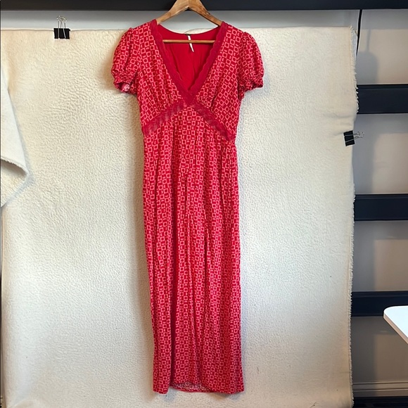 Free People Dresses & Skirts - Free People Red Puff Sleeve Sundress Womens Small